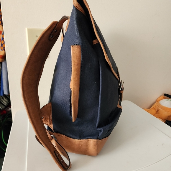 Cole Haan Navy Blue Marshall Canvas Leather Backpack - Picture 6 of 15